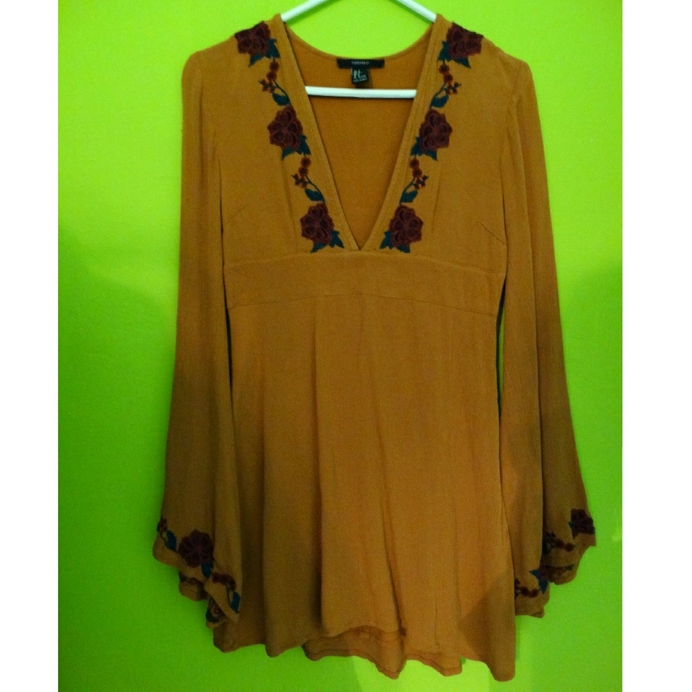 Floral embroidered bell sleeve dress